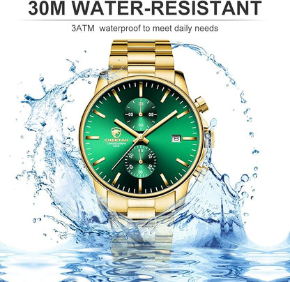 GOLDEN HOUR Fashion Business Mens Watches with Stainless Steel Waterproof Chronograph Quartz Watch for Men, Auto Date
