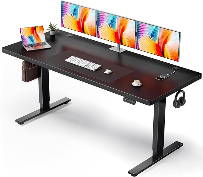 Electric Standing Desk Adjustable - 71x30 Inch Sit Stand Desk with 1 Inch Thick Tabletop, Double Beam Frame, 3 Memory Height Adjustment, Cable Management for Home Office