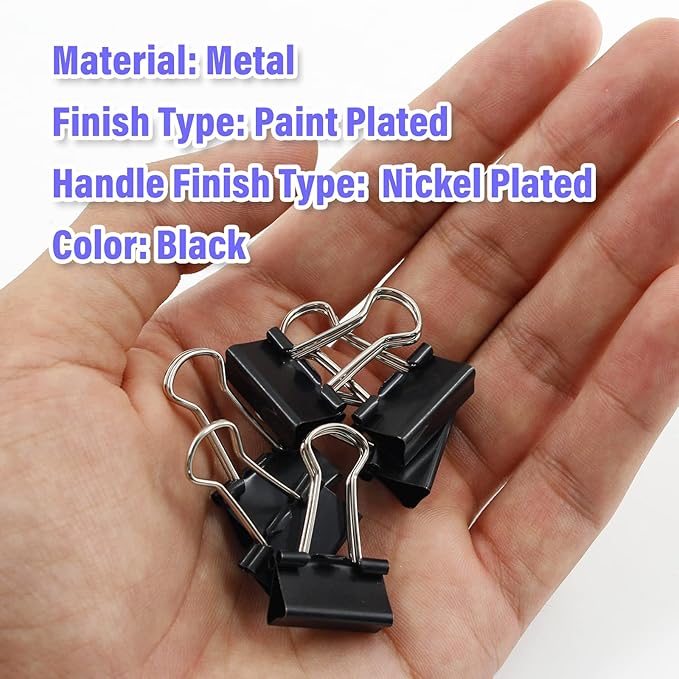40 Pack Small Binder Clips - 3/4 Inch / 19mm Black Metal Paper Clamps for Office, School, Home, DIY, Business - File Clips, Teacher Supplies