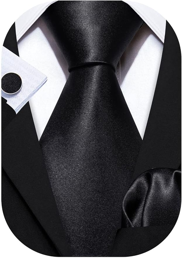 Barry.Wang Tie Sets for Men Silk Solid Necktie Stain Ties Handkerchief Pocket Square Cufflinks Wedding Business Dyed