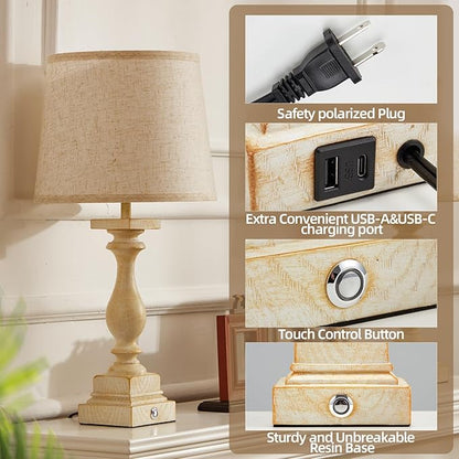 Touch Lamps for Bedroom Set of 2,Bed-Side Table Lamps with 2 USB Ports, Bedroom Lamps with 3-Way Dimmable,23" Tall Table Lamps for Living Room/Night-Stand, Bonus 2 Bulbs