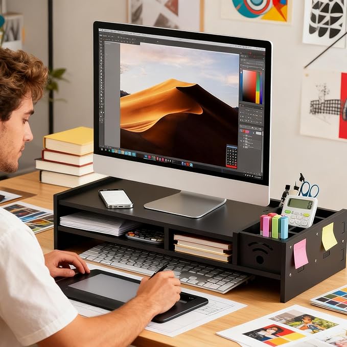 Computer Monitor Stand | 2-Tier Desk Shelf - 4.3 Inch Height Monitor Shelf with Storage Organizer,for Home Laptop PC TV Work Table Dorm
