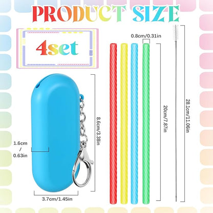 Meanplan 4 Sets Cruise Ship Essentials,4 Set Silicone Straws with Case Reusable Silicone Portable Drinking Straw Set for Party Travel Cold or Hot with 4 Carry Case, 4 Cleaning Brushes (Rainbow Colors)