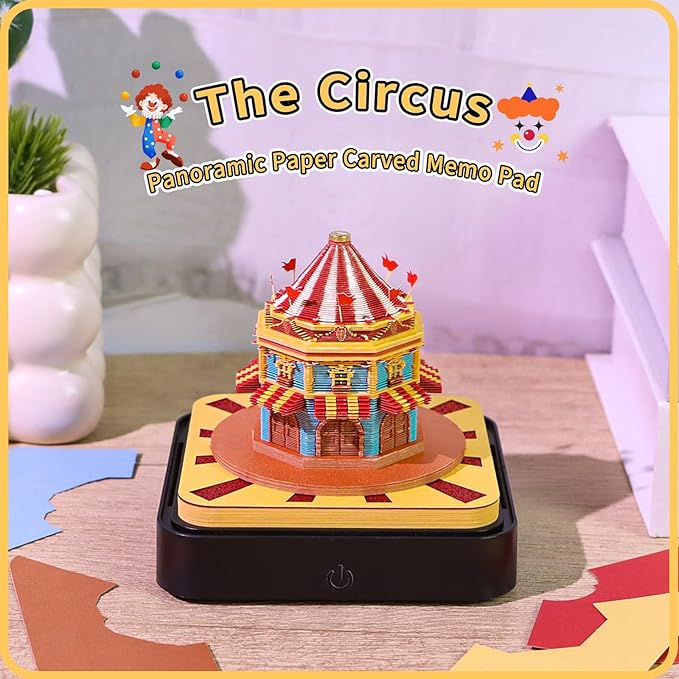 3D Calendar 2026 Time Piece Calendar 3D Memo Pad Tear Away Carving Art Notepad Paper Sculpture Artwork for Sticky Note Record DIY Christmas Gift Office Desktop Decoration-Circus