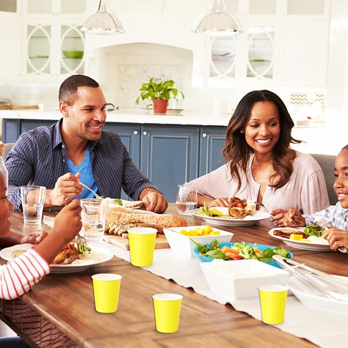 Disposable Paper Cups,60pcs Yellow Paper Cups For DIY Wedding Party Picnic BBQ Travel and Event 8OZ (Yellow)