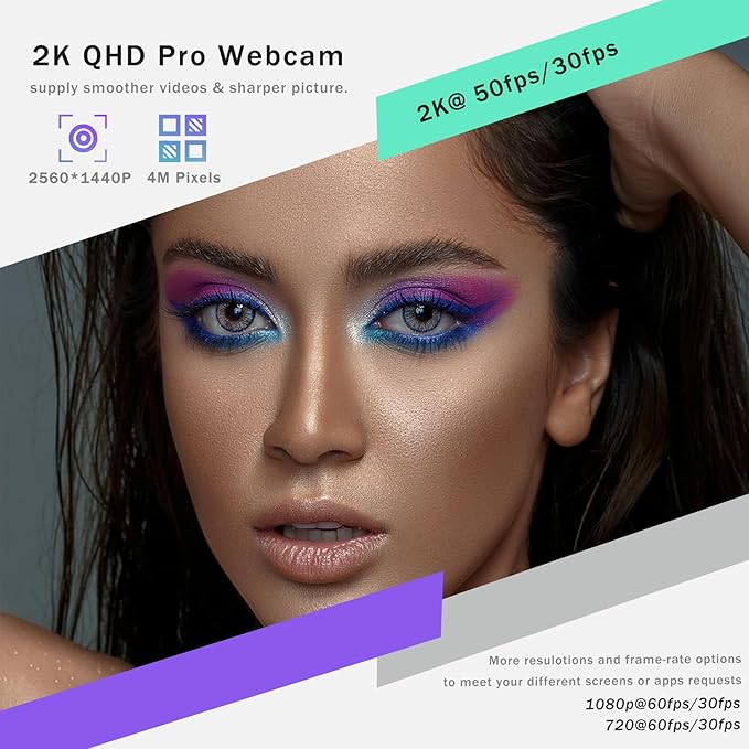 2K Webcam for PC, Plug and Play USB C Webcam with Dual Microphones,Ring Light,Fill RGB Light & Cover, Autofocus Web-Cam for Laptop,65°FOV, Streaming PC Web Camera for Desktop Computer Mac Zoom