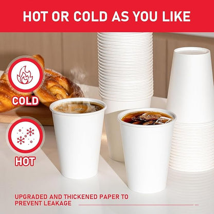 12 oz 500 Pack Paper Coffee Cups, Hot Disposable Paper Cups, Thickened Leak-Free White Coffee Cups for Hot and Cold Drinks