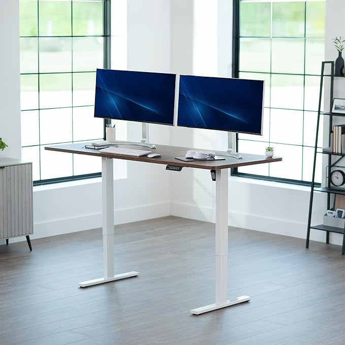 VIVO Electric 71 x 30 in Rustic Standing Desk, Memory Height Adjustment, 1B Series, Vintage Brown Top White Frame, DESK-KIT-1W7N