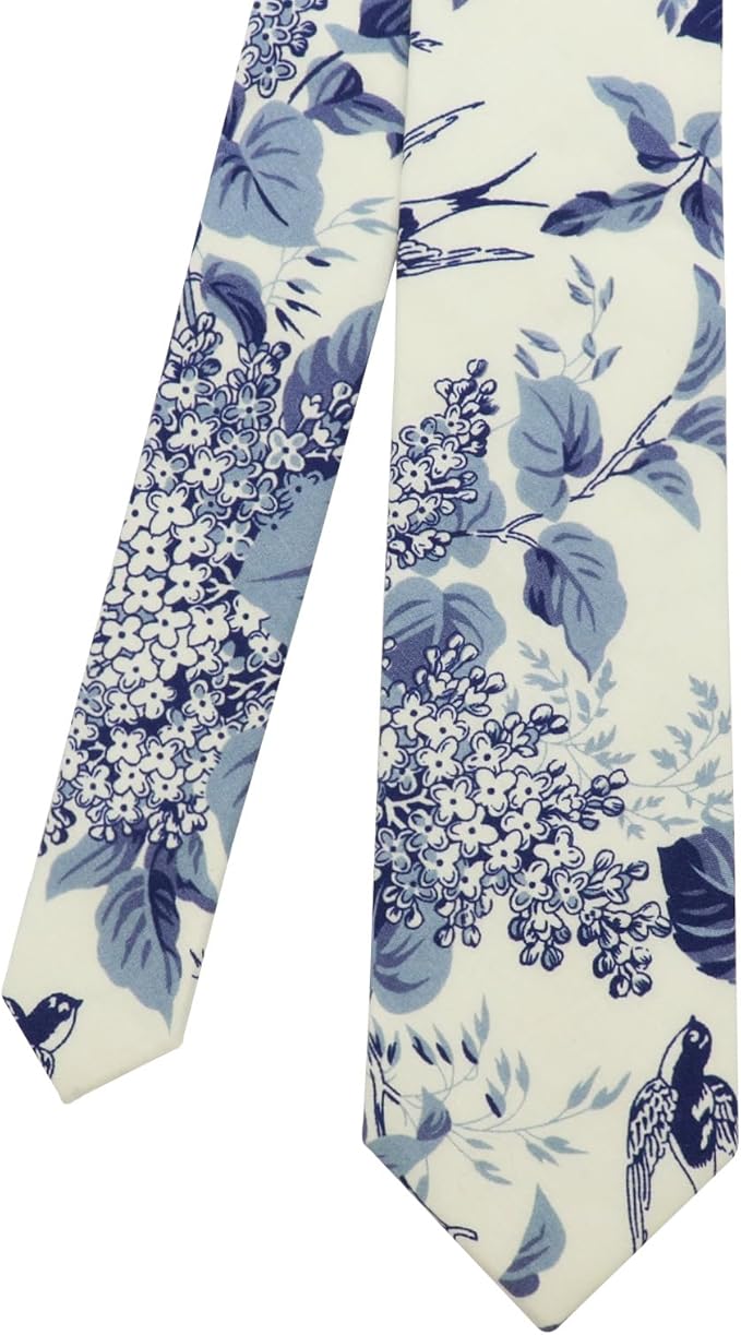 Cotton Floral Ties for Men 2.76" Men's Skinny Tie Linen Flower Printed Neck Tie for Wedding Dating Party