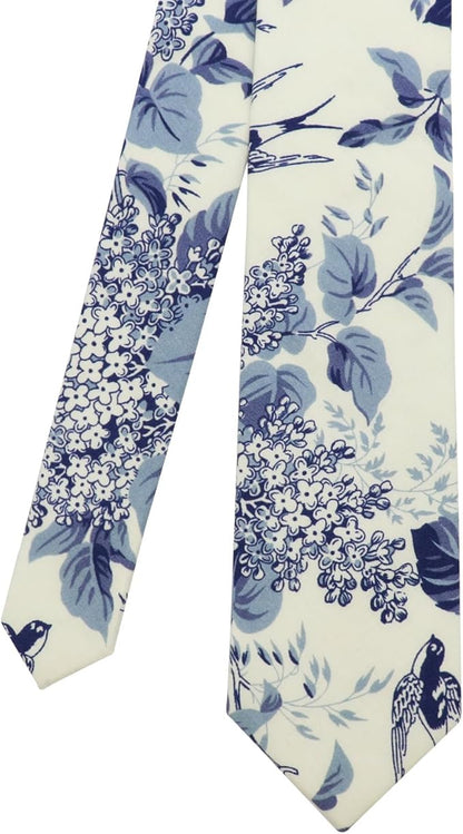 Cotton Floral Ties for Men 2.76" Men's Skinny Tie Linen Flower Printed Neck Tie for Wedding Dating Party