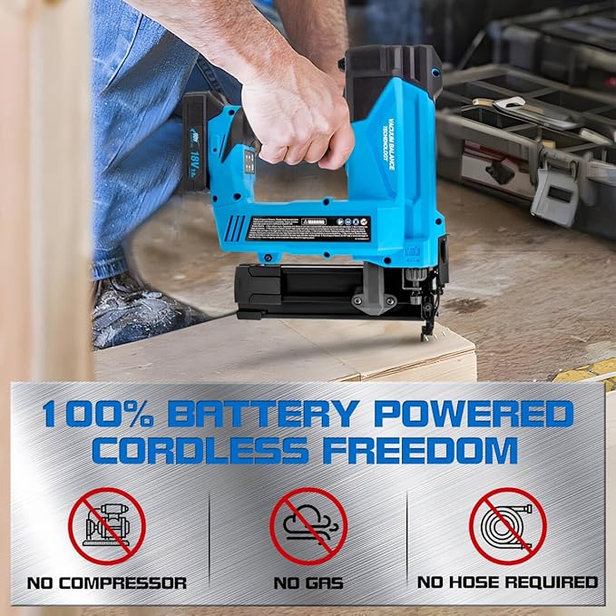 Cordless Brad Nailer with Battery, 2-In-1 Electric Nail Gun/Staple Gun Drives 1600 Nails per Charge, 18 Gauge 5/8’’ to 2’’ Nails and 1/2’’ to 1-5/8’’ Staples