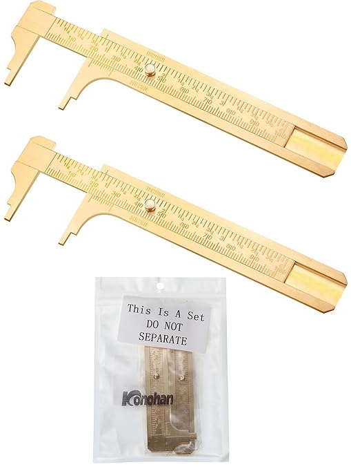 Konohan 2 Pcs Brass Vernier Caliper Pocket Handy Caliper Measuring Mini Tool Double Scale Sliding Gauge Metal Pocket Ruler for Bead Wire Jewels Rings Measurement