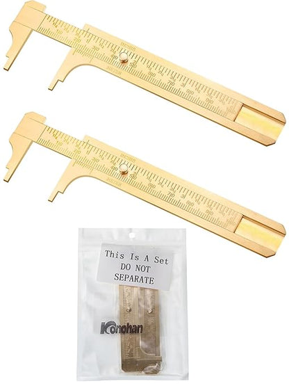 Konohan 2 Pcs Brass Vernier Caliper Pocket Handy Caliper Measuring Mini Tool Double Scale Sliding Gauge Metal Pocket Ruler for Bead Wire Jewels Rings Measurement