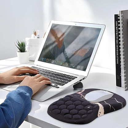 Mouse Pad Wrist Support, Ergonomic Mouse Pad with Wrist Rest, Comfortable Computer Mouse Pad for Laptop, Pain Relief Mousepad with Non-Slip PU Base Black Gold Marble