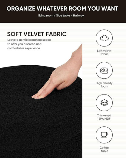 B FSOBEIIALEO Ottoman with Stroage, Round Boucle Storage Ottoman with Gold Plating Base,Foot Rest Stool for Dorm Room, Living Room Black, 14.76"x14.76"x16.34"
