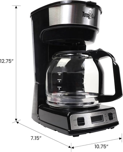 Total Chef Drip Coffee Maker - 12-Cup Programmable Coffee Machine With Glass Pot, Pause and Pour, Auto Shut-Off, Large Water Reservoir, Reusable Filter, Dishwasher Safe Carafe, Percoladora de Café