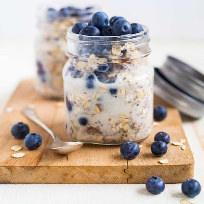 Mushroom Overnight Oats (6 Pack) Superfood Lions Mane Mushroom, Chia & Flax Seed - Organic Protein Oatmeal - High Fiber, Vegan, Gluten Free, Low Sugar - Easy Prep Plant Protein - Blueberry