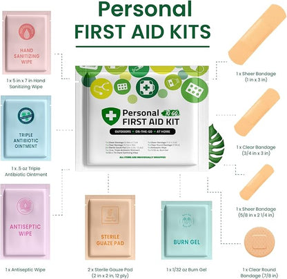 Portable Travel Size First Aid Kit - 60 Pack Case | Perfect for Home, Office, Car, School, Business, Travel, Hiking, Hunting, and Outdoors | Individually Wrapped First Aid Products (Green)