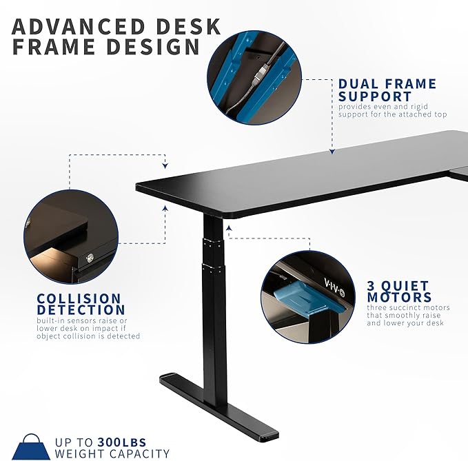 VIVO Electric Height Adjustable 67 x 60 inch Corner Stand Up Desk, 2 Black Solid Table Tops, White Frame, Memory Controller, L-Shaped Workstation, 3E Series, DESK-KIT-3E6WB