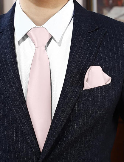 PenSee Men's Tie Set Solid Pure Color 3.15" (8CM) Classic Formal Plain Necktie and Pocket Square Set For Men