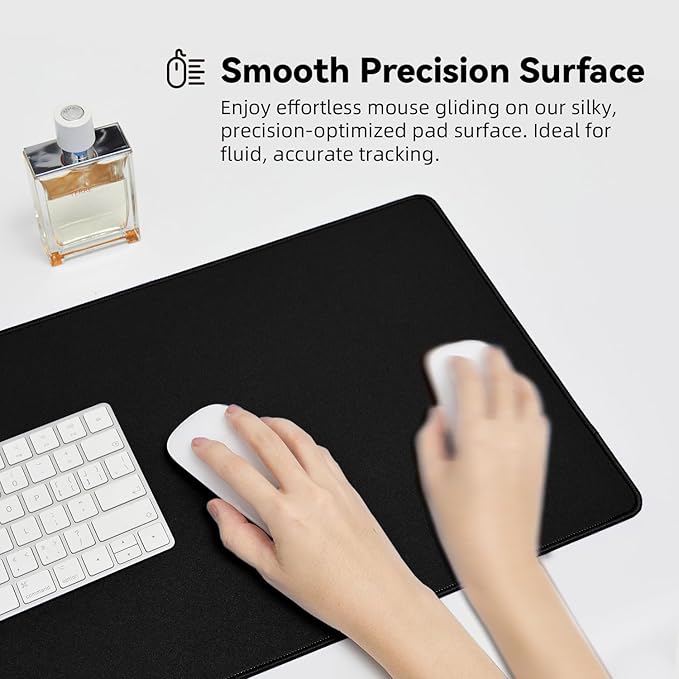 Large Gaming Mouse Pad with Durable Stitched Edges, Non-Slip Rubber Base, Black Mousepad Mouse Mat Desk Pad for Home Office Gaming, 35.4''x15.7''x0.12'', Black