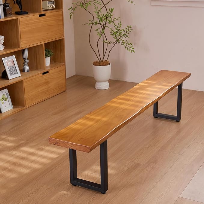 "Durable Solid Wood Top Bench with Sturdy Metal Legs – Versatile Dining & Office Seating " (dark yellowbench, 78.74in)
