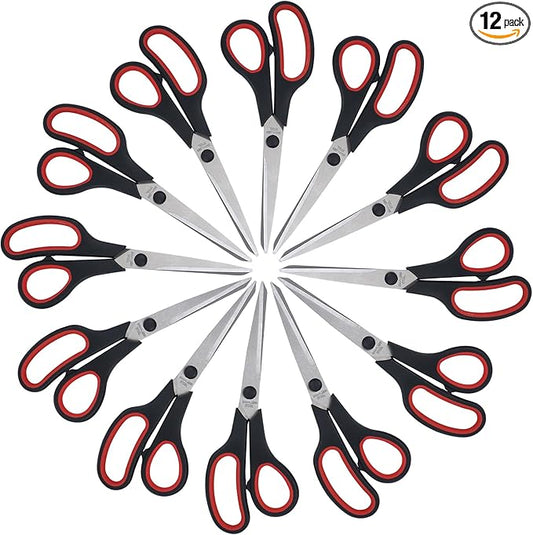 Lichamp 8.5” Scissors, 12-Pack Multipurpose Sharp Scissor, Comfort Grip Handles Household for Office, School, Home and Arts