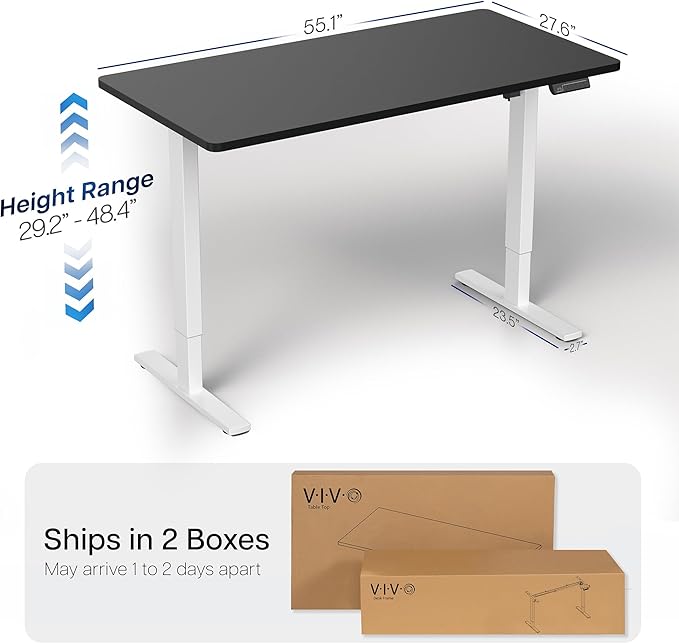 VIVO Electric 55 x 28 in Standing Desk, Memory Height Adjustment, 1B Series, One-Piece Black Top, White Frame, DESK-KIT-1W55B