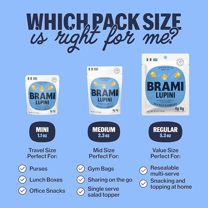 Brami Lupini Beans Snack, Sardinian Sea Salt & Vinegar | 7g Plant Protein, 0g Net Carbs | Vegan, Vegetarian, Keto, Plant Based, Mediterranean Diet | 5.3 Ounce (8 Count)