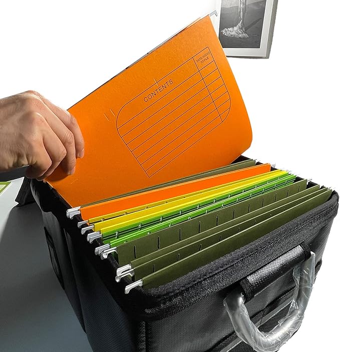 Fireproof Document Box With 5 Pack Hanging File Folders(Letter Size), File Cabinet Organizer Box Storage Filing Cabinet Box with Lock, Portable Important Document Organizer With Handle(5 Folders)