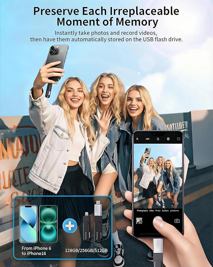 MFi Certified 512GB Flash Drive for iPhone & iPad, High-Speed Photo Stick for External Memory Storage, Backup & Transfer Files, USB Stick for iPhone/iPad/iOS/Android/PC (Available Space: ~484GB)Black