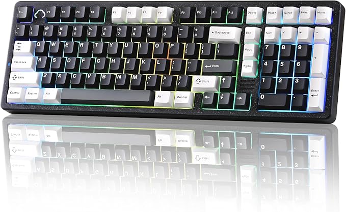 YUNZII AL98 QMK/VIA Wireless Mechanical Gaming Keyboard,Full Aluminum,BT/2.4G/USB-C, Pre-Lubed Hot Swappable Gasket Mount 1800 Layout,RGB Backlit for Win/Mac (Black, Cocoa Cream V2 Switch)