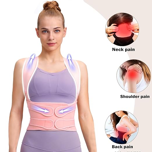 Back Brace Posture Corrector for Women,Adjustable Full Back Support and Shoulder Straightener,for Back Pain Relief,Hunchback Correction,Scoliosis,Thoracic Spine,Posture Trainer（Pink/Medium)