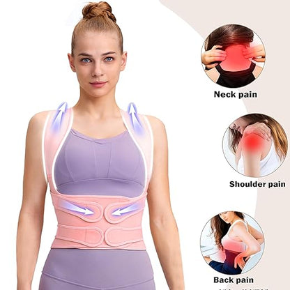 Back Brace Posture Corrector for Women,Adjustable Full Back Support and Shoulder Straightener,for Back Pain Relief,Hunchback Correction,Scoliosis,Thoracic Spine,Posture Trainer（Pink/Medium)