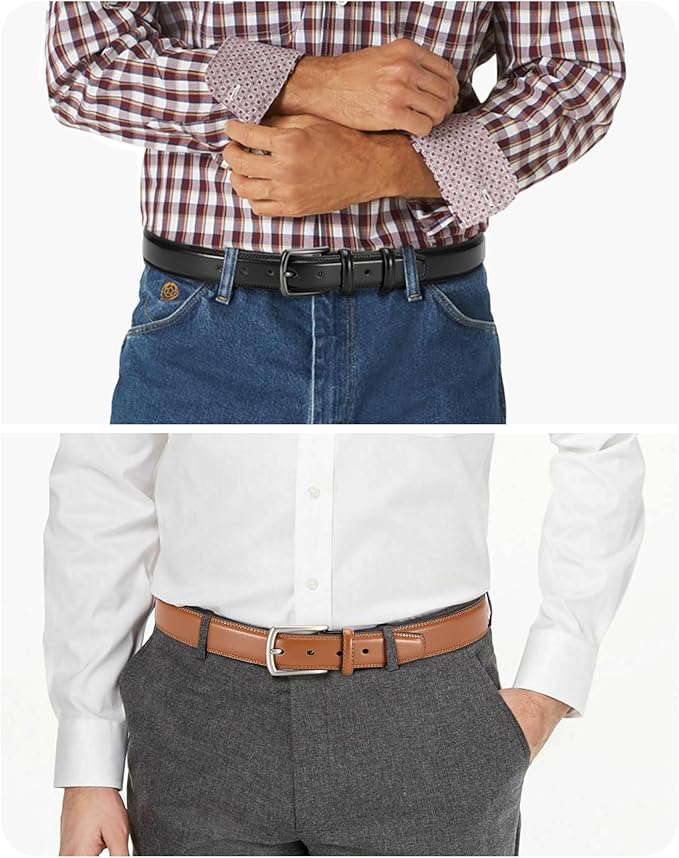 CHAOREN Leather Dress Belt Men 2 Pack - 1 3/8" Mens Belts for Work Business Casual Jeans