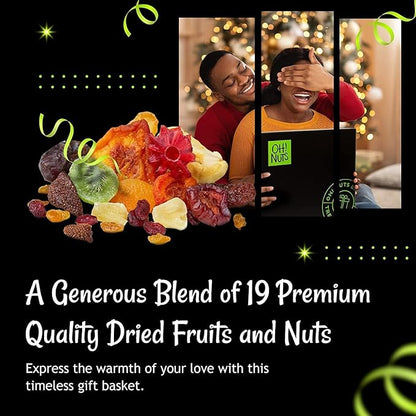 Oh! Nuts Dried Fruit and Nut Gift Basket - XL19 Variety Gourmet Assorted Fruits and Nuts Gift Baskets - Holiday Gift Box - Food Snack Box for Birthday, Corporate - Gift for Men, Women