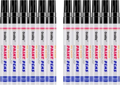Black Paint Markers, 12 Pack Oil-Based Waterproof Quick Dry Permanent Paint Pen Set for Rocks Painting, Wood, Fabric, Plastic, Canvas, Glass, Mugs, Metal, Tire, Stone, DIY Craft