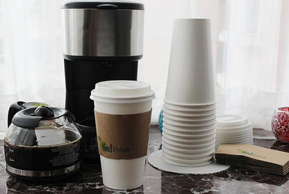 Yes!Fresh Disposable Paper Coffee Cups – To-Go Cups with Lids & Sleeves (Selected Sizes) – For Office, Parties, Home, Travel (White 16 oz 50 count)