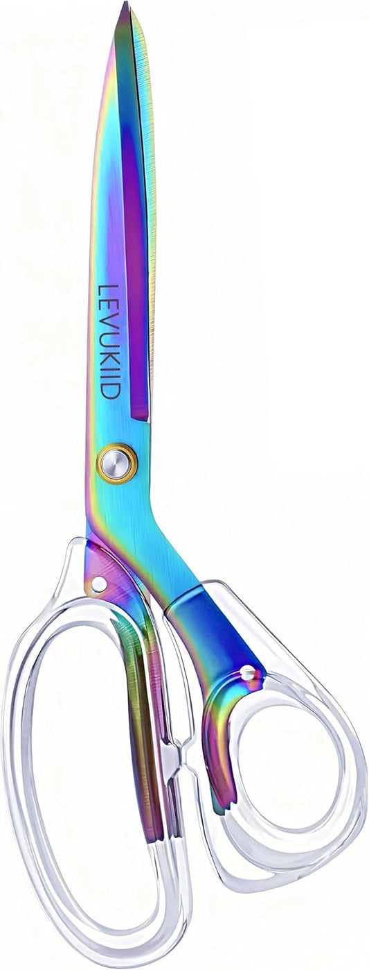 9 Inch All Purpose Scissors for Adults - Ins Style Clear Resin Handle, 2Cr13 Stainless Steel Sharp Blade - Ideal for Fabric Crafts