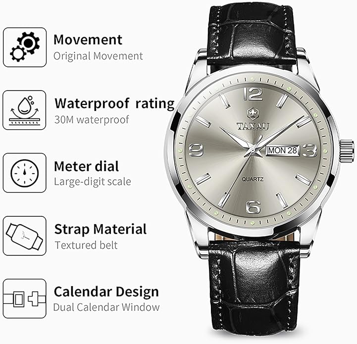 Watches for Men Leather Large Arabic Numerals Mens Watches Waterproof Band with Date Quartz Men's Wrist Watch