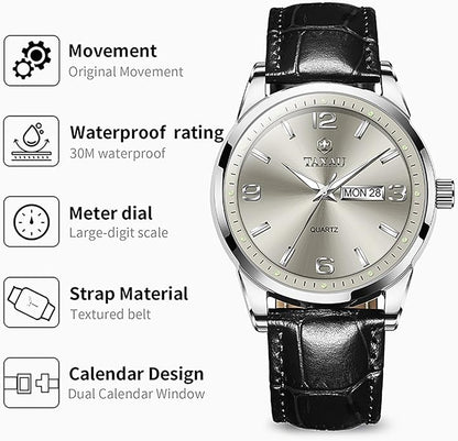 Watches for Men Leather Large Arabic Numerals Mens Watches Waterproof Band with Date Quartz Men's Wrist Watch