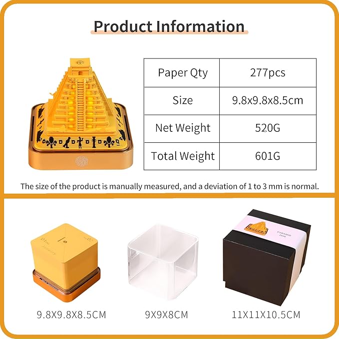 3D Time Piece Calendar 2026 DIY Calendars Tear Away Carving Art 3D Memo Pad Calendar With LED Lights sculpture artsy pads calendar notepad for Desktop Decor-Pyramid