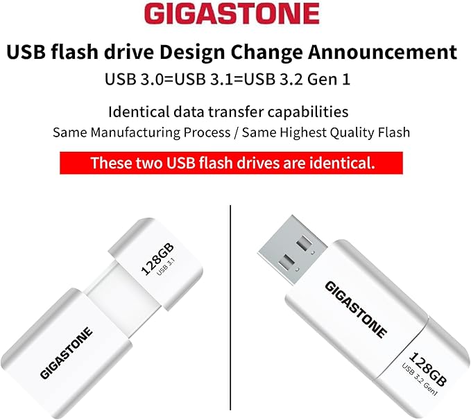 GIGASTONE 128GB Flash Drive (10 Pack) Z60 USB 3.2 Gen 1, 120MB/s Ultra Fast, Retractable Capless Slider Design, Data Storage, Backup for PC/Mac/TV/Car Audio, USB 2.0/3.0/3.1 Compatible
