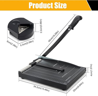 12" Heavy-Duty Paper Cutter, Guillotine Paper Trimmer, Portable Paper Cutting Machine with Corner Rounder, 12-Sheet Capacity Paper Slicer for Office, School, Cardboard, Crafts, Vinyl, Photo