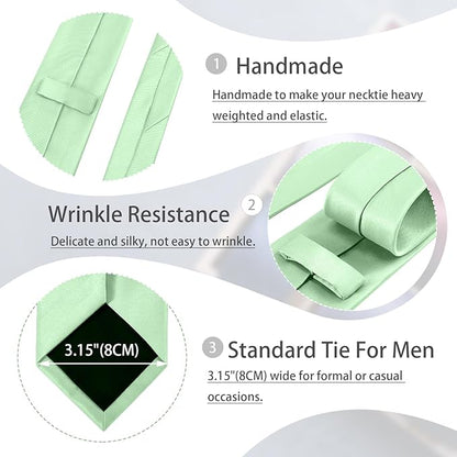 Black Tie Set in Gift Box Mens Solid Color 3.15" (8CM) Black Necktie and Pocket Square Set