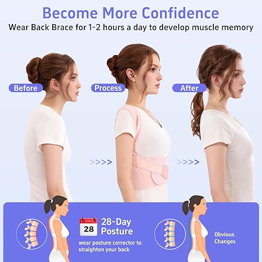 Back Brace Posture Corrector for Women And Men Support Straightener Scoliosis Upper Highest Rated Hunchback Thoracic Device Straps Upright Full Shoulder Fixer Body Poster Trainer Pink X-Large