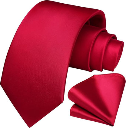 HISDERN Mens Solid Color Ties Formal Satin Necktie and Pocket Square Set Classic Wedding Business Tie & Handkerchief