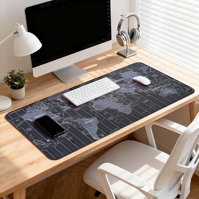 Map Patterns Desk Mat, Large Gaming Mouse Pad Non-Slip Rubber Base with Stitched Edges, Waterproof Protection for PC Laptop Home Office Desk Decor 35.4x15.7in