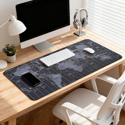 Map Patterns Desk Mat, Large Gaming Mouse Pad Non-Slip Rubber Base with Stitched Edges, Waterproof Protection for PC Laptop Home Office Desk Decor (31.5x11.8in)