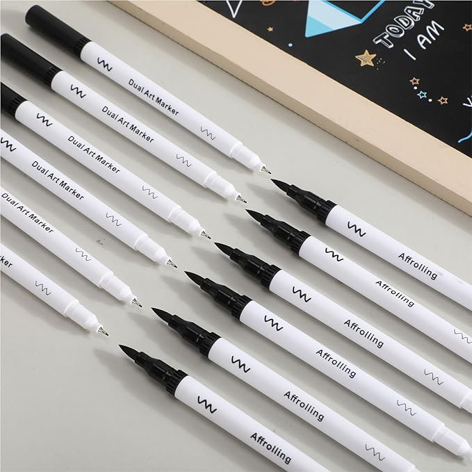 100 Pcs Black Drawing Pens Bulk Dual Brush Fineliners Pens Felt Tip Markers for Art Drawing Sketching